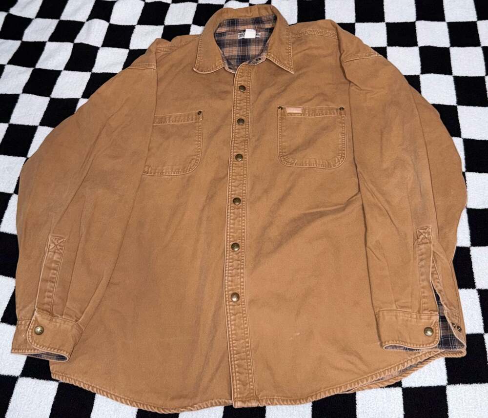 Carhartt Brown Canvas Shirt Jacket with Plaid Interior Size 2XL